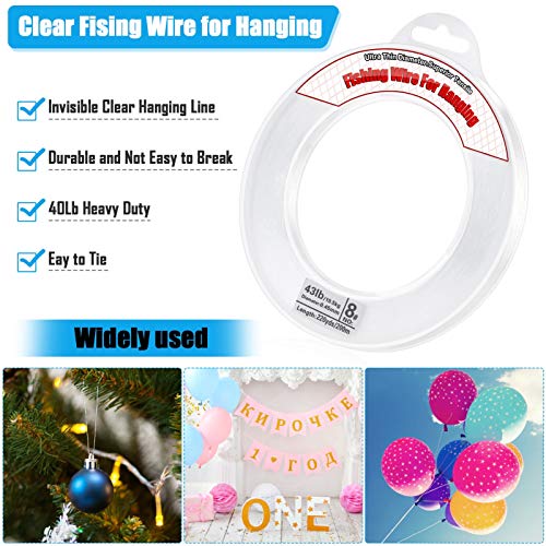 Clear Fishing Wire, Acejoz 656FT Fishing Line Clear Invisible Hanging Wire Strong Nylon String Supports 40 Pounds for Balloon Garland Hanging Decorations - style: 0.45mm, 656ft, 40lb