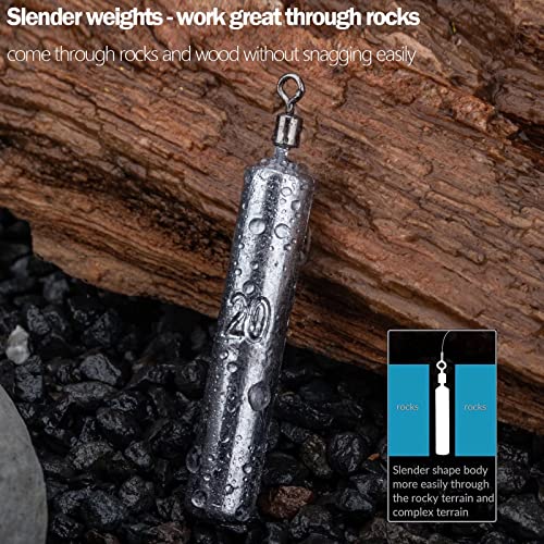 THKFISH Fishing Weights Sinkers Set, 28PCS Fishing Sinker Drop Shot Weights Kit,Drop Shot Rig Wacky Hooks for Saltwater Freshwater Bass Fishing - size: E-28pcs-Slender Shape