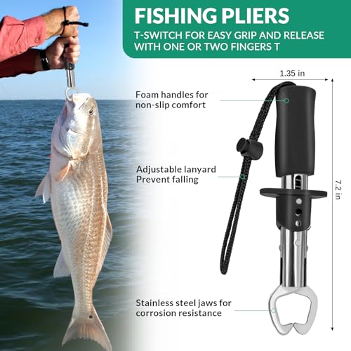 THKFISH Fishing Waist Pack Bag with Tackle Box, Small Fishing Sling Fanny Pack with Lure Kit, Fish Pliers Kit, Lip Gripper, Weigh Scale