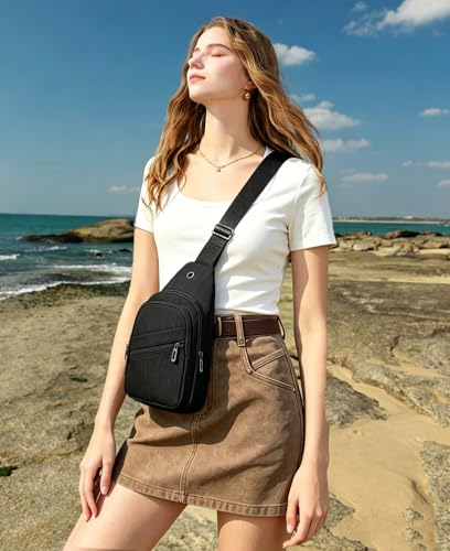 EVANCARY Small Sling Bag Crossbody Bags for Women Men, Sling Backpack Chest Daypack Cross Body Bag for Travel Outdoor - color: Dark Black
