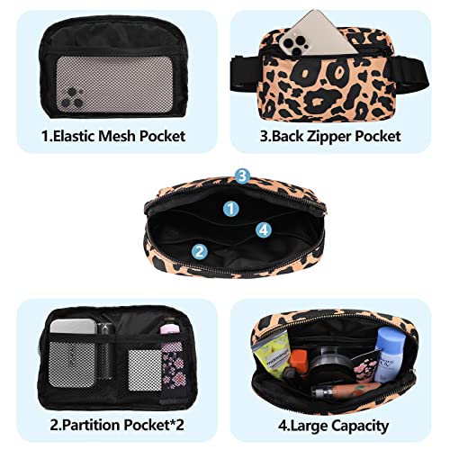VOROLO Fanny Pack For Women And Men Crossbody Bag Belt Bag | Adjustable Strap Graduation Gifts Lightweight Travel Running - color: Black+Leopard Yellow