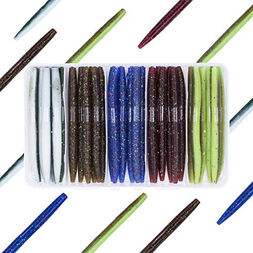 30/50/78/100Pcs Senko Worms Kit – 4"/5" Soft Plastic Fishing Lures with Salt Impregnation for Bass Fishing - color: Multi Colors A, size: 4 inch