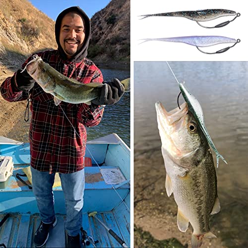 Fishing Bait Soft Plastic Lures 30/50 Pcs, Weighted Hooks 10 Pack & 40-Piece Set, 4in/5in Salty Split Tail Jerk Shad, 3/0 4/0 5/0 Weedless Swimbait Hook for Bass Fishing - color: Set C, size: 4inch&5inch Fishing Bait, 3/0&4/0&5/0-Hook