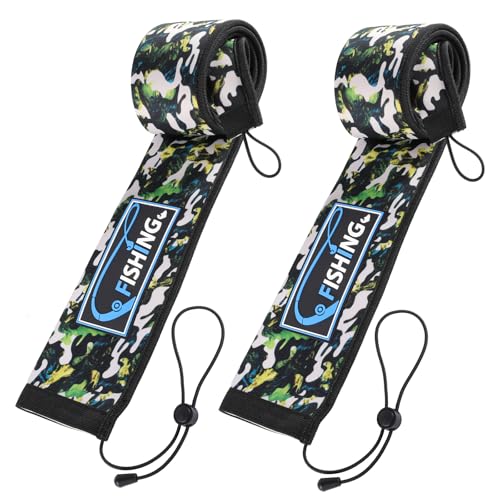2Pcs Neoprene Fishing Rod Sleeve for Casting, Trolling, Spinning Rods – Lightproof & Puncture Resistant Rod Cover - color: Cyan Camo, size: 58" - 2Pcs