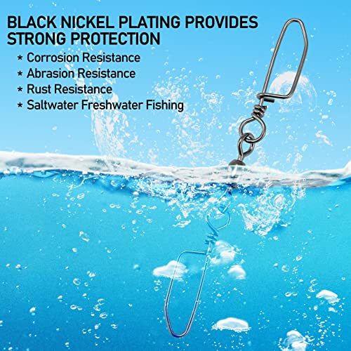 Alwonder 30-Pack Double Snap Swivels, Trolling Planer Board Line Release Clips, High Strength Stainless Steel Coastlock Snaps with Black Nickel Coating, Saltwater Barrel Swivels Connector - size: #4/0*6-220LB