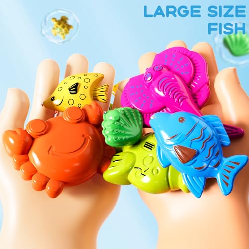 Magnetic Fishing Pool Toys Game for Kids Toddlers 3-5 4-8, Fishing Water Table Bathtub Toy with Inflatable Pool Pole Rod Net Plastic Floating Fish, Water Bath Pool Outdoor Toys for Kids Toddlers Baby - style: 44Fish+3Rod+3Net+Pool