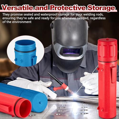 Zonon 2 Pcs Welding Rod Storage Tube 14 Inch Stick Electrode Storage Container Airproof Waterproof Canister (holds 350mm / 13.7in Rods)(Red and Blue) - color: Red and Blue
