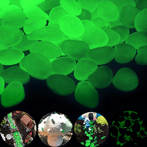Glow Pebbles Green, 300 pcs Green Glowing Rocks for Outdoor Decor, Garden Lawn Yard, Aquarium, Walkway, Fish Tank, Pathway, Luminous Pebbles Powered by Light or Solar-Recharge Repeatedly - color: Green