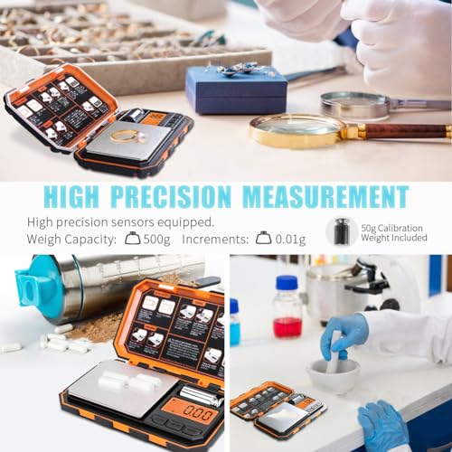 Fuzion Digital Pocket Scale, 500g x 0.01g Gram Scale, Mini Scale 6 Units Jewelry Scale with LCD Display, Tare Function for Food, Jewelry, Coin, Coffee - color: Orange, size: 500/0.01g