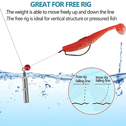 THKFISH Fishing Weights Sinkers Set, 28PCS Fishing Sinker Drop Shot Weights Kit,Drop Shot Rig Wacky Hooks for Saltwater Freshwater Bass Fishing - size: E-28pcs-Slender Shape