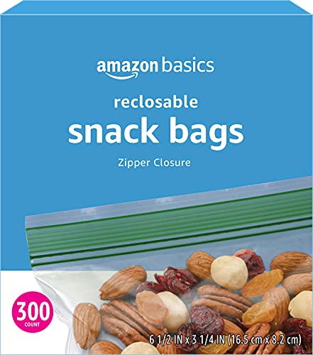 Amazon Basics Reclosable Food Storage Snack Bags,300 Count (Pack of 2) - size: Rectangle (300 Count) (Pack of 2)