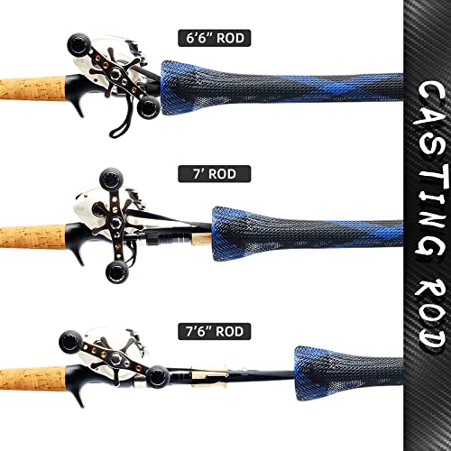SF Fishing Rod Sock Fishing Rod Sleeve Rod Cover Braided Mesh Rod Protector Pole Gloves Fishing Tools for Spinning Fishing Rod,Casting Rod,Musky Rod, Ice Rod, Fly Rod, Spey Rod - color: Black-blue-2pcs, size: Fit Casting Rod 6-1/2 FT to 7-1/2 FT
