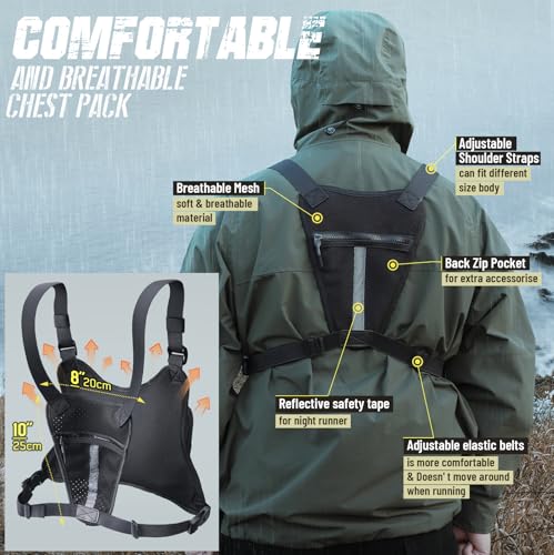 RXW Outdoor Sport Chest Rig for Men Women, Running Vest Bag with Pack Holster, Chest Pack Built in Phone Holder for Cycling, Camping,Travel, Hiking, Workouts, EDC（Black） - color: Black