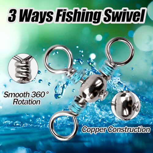 50pcs 3 Ways Ball Bearing Swivels FS/ZH-04 | Fishing Terminal Tackle Kit, Barrel Swivels Fishing Tackle Kit,for Crankbaits Sinker Weights, Connectors Saltwater - color: Silver, size: 10#+8#+6#+4#+2#