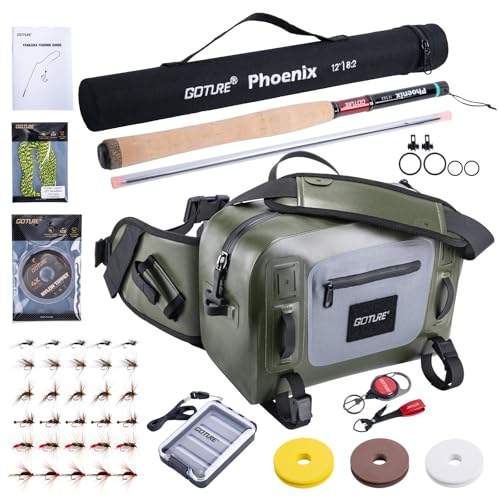 Goture 12ft Tenkara Rod Combo 24T 30T Carbon Fiber Backpacking Fly Fishing Kit with 30 Flies Tippet and Storage Bag - color: 12FT Fishing Rod Tenkara II - Rod Case and Waterproof Bag Durable Set Version