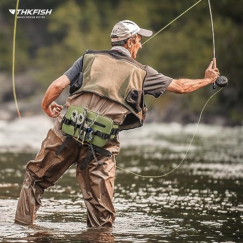 THKFISH Waterproof Fishing Waist Pack with Fishing Rod Holder, Airtight Zipper Closure, Lightweight Sling Fishing Waist Bag for Fly Fishing - color: Green