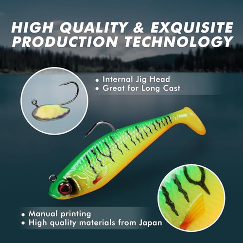 GOTOUR Pre-Rigged Soft Fishing Lures with Weedless Hook, Lifelike Paddle Tail Swimbaits for Bass Fishing, Freshwater & Saltwater Fishing Bait, Fishing Tackle for Bass, Pike, Trout, and Walleye - color: C1-3.5"-0.8oz