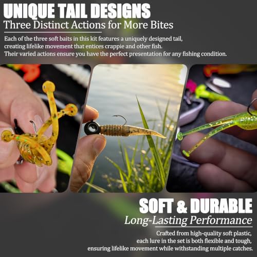 Crappie Lures Tube Lures Jigs Heads Worms Swimbaits Kit, 165, 124, 50 Pcs Pre-Rigged Crappie Jigs Tube Hooks Soft Plastic Grub Worms Baits for Bass Trout Freshwater Saltwater Fishing - color: 130 Pcs - Crappie Lures Tube Lures