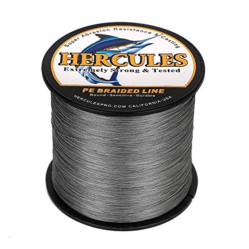 HERCULES Cost-Effective Super Cast 8 Strands Braided Fishing Line 10LB to 300LB Test for Salt-Water,109/328/547/1094 Yards(100M/300M/500M/1000M),Diam.#0.12MM-1.2MM,Hi-Grade Performance,Variety Colors - color: Gray, size: 15LB-0.16MM-1094YDS(1000M)-8 STRAN