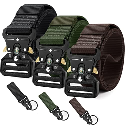 DOOPAI Tactical Belt for Men, 3Pack Military Nylon Web with Heavy Duty Quick Release Metal Buckle - color: 22-1 Black/Green/Brown With Compass, size: 28-42 Waist Adjustable 125 cm (3 Pack)