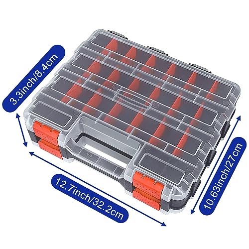 Tools Organizer Box Small Parts Storage Box 50-Compartment Double Side Hardware Organizers with Removable Plastic Dividers for Screws, Nuts, Nails, Bolts, Orange - color: Orange