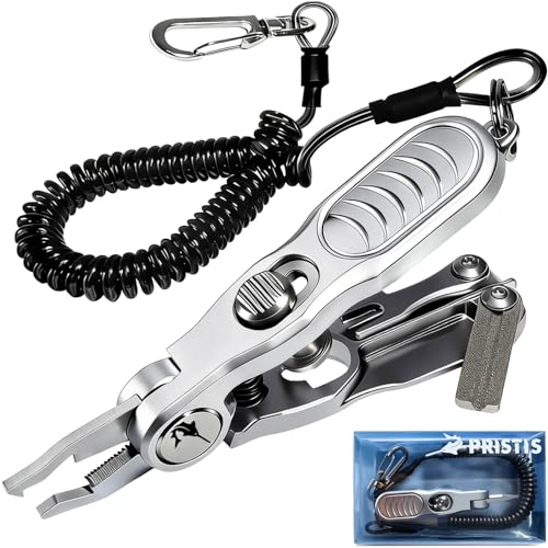 Pristis 4-in-1 Fishing Line Cutter, Fly Tying Scissors with O Ring Spliter, Nippers, Lure Eye Cleaner and Hook Sharpner Kit, Stainless Steel Braided Mono Fluoro Clippers, Pliers Tool Accessories
