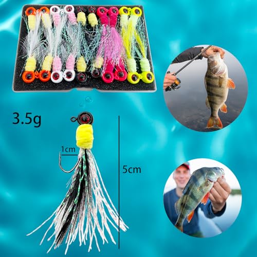 20Pcs Crappie Jigs Heads Crappie Jig with Feather 1/8oz Jig Heads Kit for Crappie Bass Trout Walleye(1/8 Oz 20pcs) - size: 1/8oz -20pcs