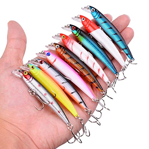 Aorace Fishing Lures Kit Mixed Including Minnow Popper Crank Baits with Hooks for Saltwater Freshwater Trout Bass Salmon Fishing - color: Item-E 56pcs