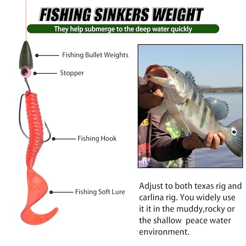 Fishing Weights Sinkers,30/50 Pack Lead Bullet Sinker Worm Weight Bass Fishing Texas Rig Carolina Rigs Slip Sliding Weights Freshwater Saltwater - size: 3/16oz - 50pcs