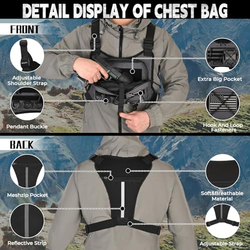 koculemi Outdoor Sports Chest Bag for Men, Chest Vest Holster Fits Most Pistols, EDC Travel Chest Pack for Running, Hiking - color: Gray