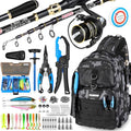 PLUSINNO Fishing Gear, Fishing Backpack with Fishing Rod, Tackle Box, Waterproof Tackle Backpack with Rod Holders,Lures, Tools, Pliers & Accessories, Fish Gifts for Men - color: Fishing Backpack with Fishing Rod and reel combo fishing gear