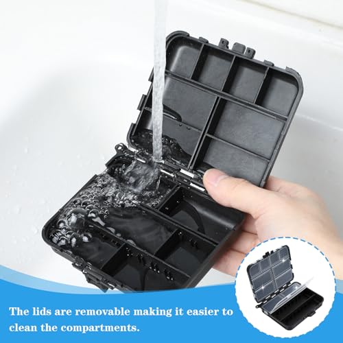 8 Pack Small Tackle Box, Plastic Fishing Organizer with 12 Compartments & Lanyard, Large Tackle Storage Containers for Hooks Lures Baits