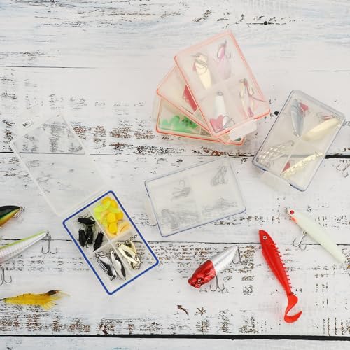 JUXYES 12 Pack Plastic Small Fishing Tackle Box Organizer with 4 Compartments, Clear Mini Fishing Tackle Storage Boxes with Dividers, Transparent Fish Pocket Tackle Storage Box Lure Box - size: 12 Pack