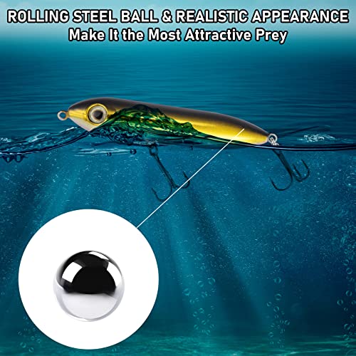 Alwonder Top Water Fishing Lures Kit for Saltwater and Freshwater, Bass Fishing Lures Treble Hooks Hard Baits, Walk-The-Dog Lure Set for Pike, Striper, Speckled Trout