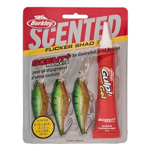 Berkley Scented Flicker Shad Fishing Hard Bait - color: Flashy Perch Pro Pack, size: 5/16 oz, 2.75"