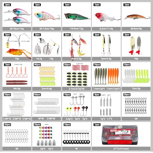 Fishing Tackle Box Set – Lure Kit for Freshwater & Saltwater, Crankbaits, Spinnerbaits, Soft Plastics, Jigs, Weights, Hooks – All-in-One Fishing Gear for Men - style: 298pcs