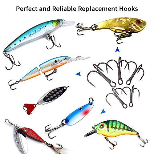 UCEC Fishing Hooks Treble Hooks Kit for Saltwater Freshwater, High Carbon Steel Strong Sharp Round Bend for Catfish Trout Hard Baits Lures, Size #1#2#4#6#8#10#12#14 110/50/210 Pack with Split Rings - style: 50pcs, #2 #4 #6 #8 #10