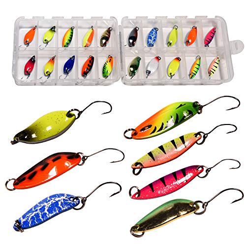 THKFISH Spoon Fishing Lures for Trout Spoons Hard Baits Single Hook Trout Lures Metal Fishing Lures for Char Perch 12Pcs/20Pcs/15Pcs - color: 20pcs