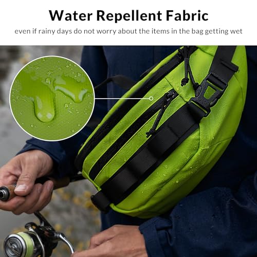 THKFISH Fishing Waist Pack, Fishing Tackle Bag Waterproof Fanny Pack for Women & Men Portable Sling Bag - color: Green Camo-REGULAR