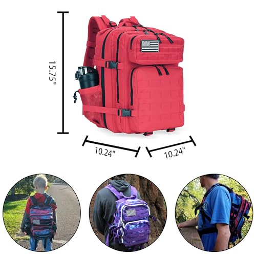 Lovelinks21 25L Military Tactical Backpack Small Assault Pack Molle Daypack for Men and Women for Work Travel Gym Outdoor Hiking Camping (Red) - color: Red