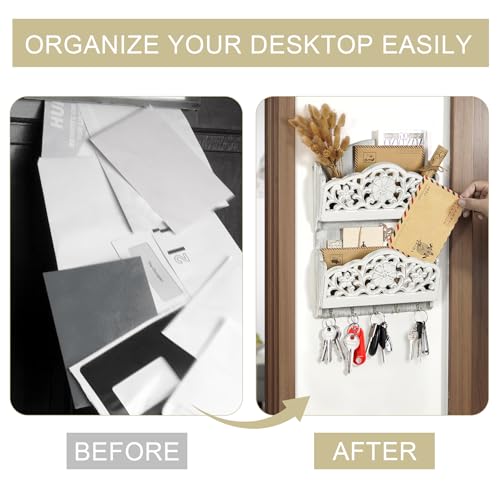 Key and Mail Holder for Wall, 2-Slot Mail Organizer Wall Mount with 5 Key Hooks, Wooden Key Hangers Wall File Organizer Letter Sorter, Key Rack for Entryway and Home Decor,Extra Wide (Extra Large) - style: Farmhouse