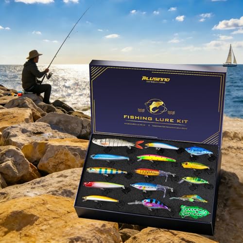 PLUSINNO Fishing Lures - Tackle Box, Bass Fishing Lures for Freshwater and Saltwater, Trout Fishing Gear & Bait, Fishing Gifts for Men,Father - color: Bass/Trout fishing lures-B