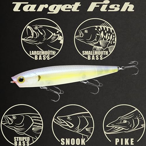 LUCKY CRAFT Gunfish 95 3 Hook Freshwater Fishing Lures and Bait for Bass Fish, Topwater Fish Line, Surface Bait with Treble Hooks, Fishing Gear for Tackle Box - color: 250 Chartreuse Shad