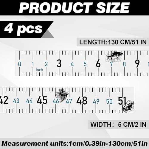 4 Pack Fishing Ruler for Boat 51" Self Adhesive Fishing Measuring Tape Fish Measuring Decals Waterproof Self Adhesive Measurings Ruler Sticker(White) - color: White