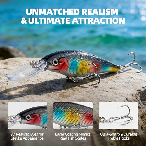 10Pcs Minnow Fishing Lures Set, Shallow Diver Jerkbait with Built-in Sonic Vibrations, Life-Like Bionic Swimbait with Sharp Treble Hooks for Bass, Trout, Walleye, Saltwater & Freshwater - size: 4inch, 1/2 oz
