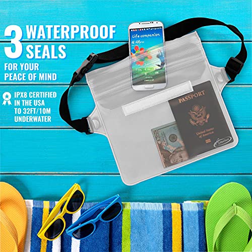 AiRunTech Waterproof Fanny Pack,Phone Pouch Dry Bag for Passport Wallet Purse,Floating Waterproof Bags for Travel Beach Swimming Kayaking Boating Cruise Accessories - color: Black + Clear