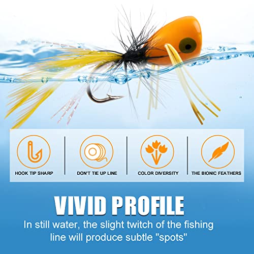 Fly Fishing Popper Lures Kit,Bass Poppers Flies Dry Fly Fishing Flies Panfish Bluegill Popper Bait Bug with Hooks for Freshwater - color: Red-10pcs
