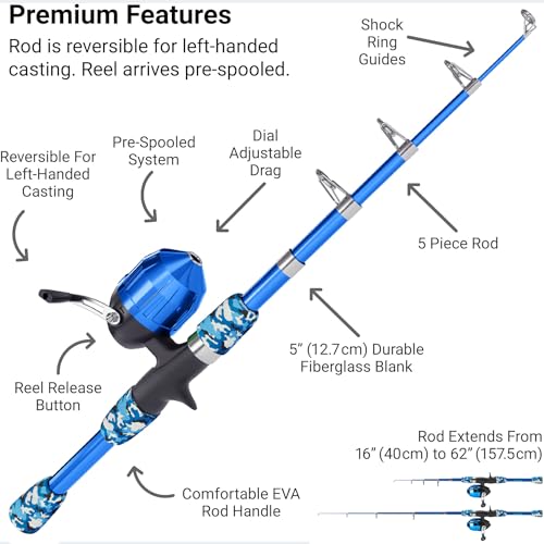 Lanaak Kids Fishing Pole, Kids Portable Telescopic Fishing Rod Set, Tackle Box and Fishing Net Combo Kit, Kids Fishing Gear for Boys and Girls Age 5-10 and Youth - color: Camo Blue, size: 1.2m or 3.9FT