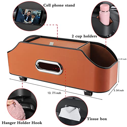 Car Seat Back Organizer - Stylish & Functional Storage for Family Adventures - Cup Holders, Tissue Box & Hooks - Perfect for Kids, Road Trips & Travel (Orange) - color: Orange