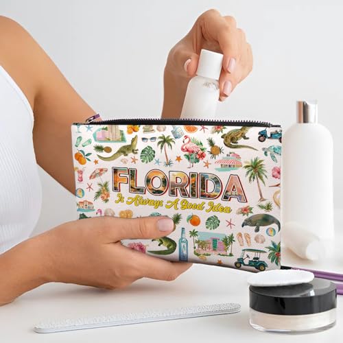 Florida Makeup Bag, Florida Gifts For Women Friends, Vacation Souvenirs Makeup Pouch, Travel Toiletry Bag With Zipper, Birthday Anniversary Christmas Gifts For Best Friend Bestie Her - color: Florida